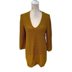 J.Jill cotton blend longline deep v neck sweater in stone mustard size medium
